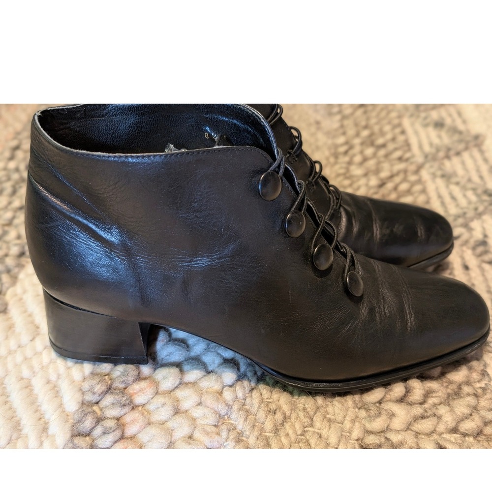 VTG Sudini Made in Italy Black Leather Ankle Boots Steampunk Victorian Goth 8.5 - Picture 2 of 8